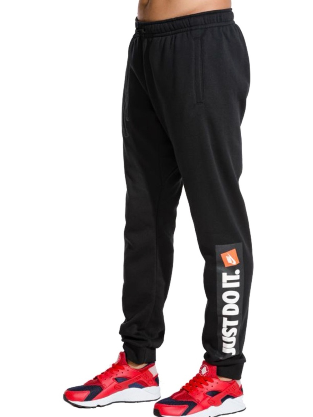 Nike Black Joggers with White 'JUST DO IT.' Side Graphic and Orange Logo size M
